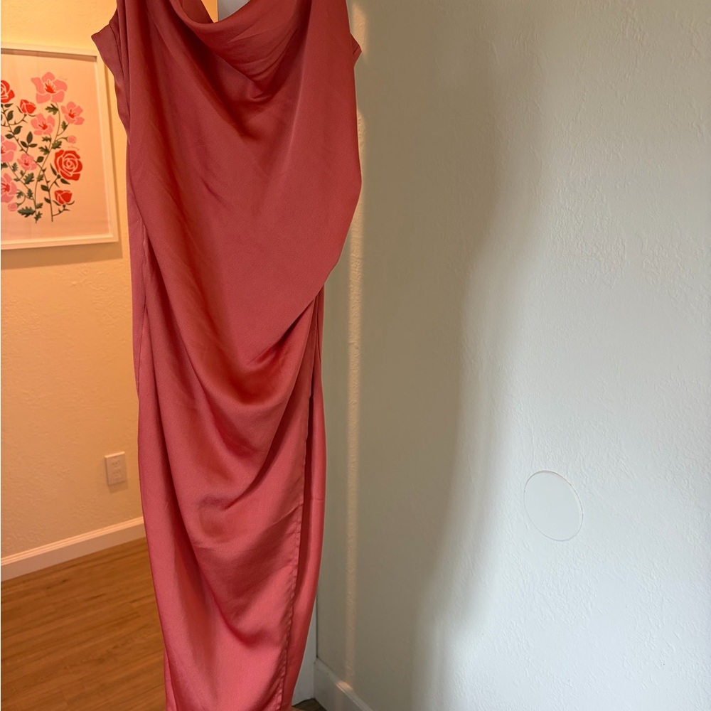 Draped Cowl Neck Maxi Dress in Coral